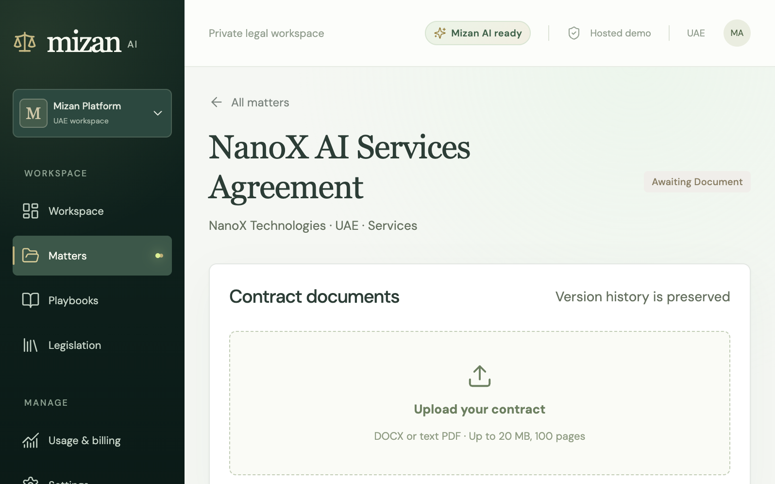 Legal Mizan matter detail screenshot